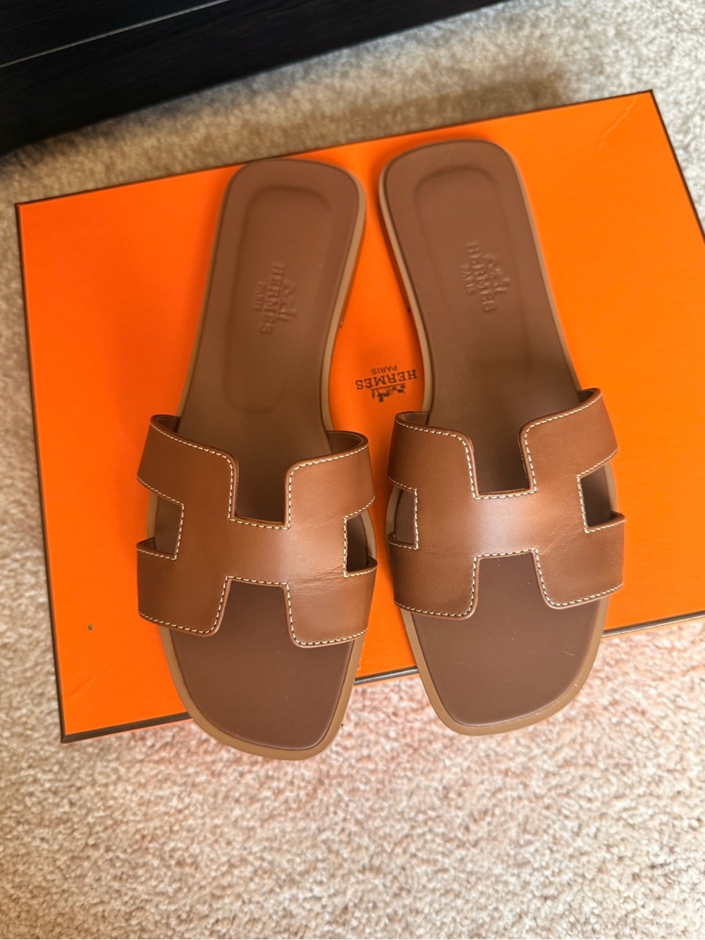 Hermes Brown Leather Oran Slide Sandals